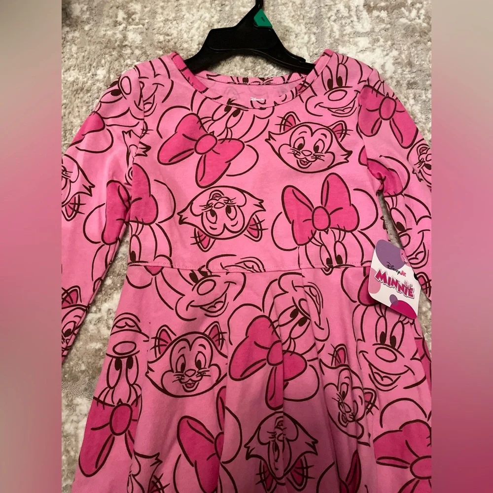 Disney Pink Minnie Mouse  Character Print Long Sleeve Dress size 5T-NWT - Picture 4 of 5